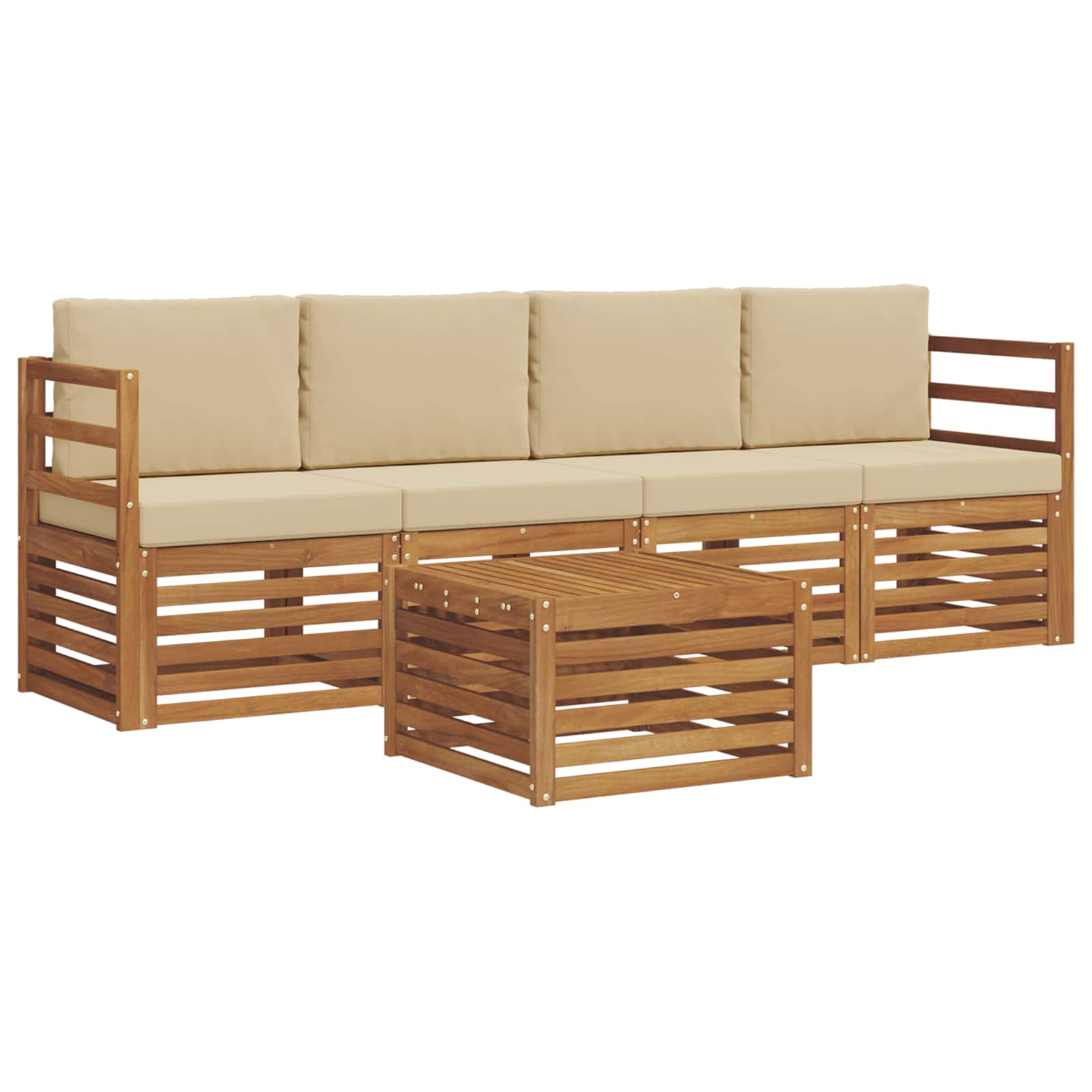 Conjunto de sofás de exterior con cojín 5 pcs Natural y Beige