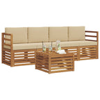 Conjunto de sofás de exterior con cojín 5 pcs Natural y Beige