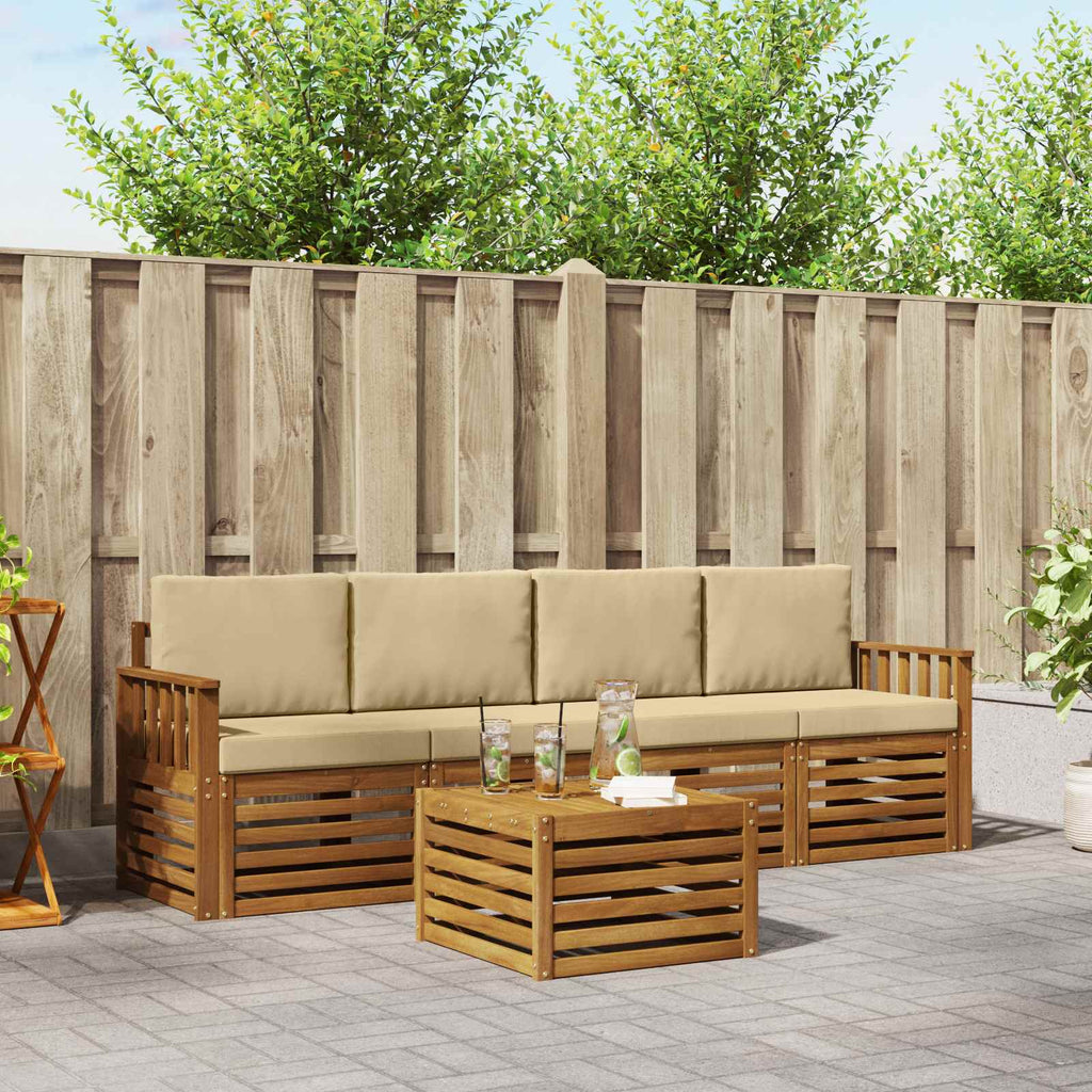 Conjunto de sofás de exterior 5 pcs Naturaleza y Beige