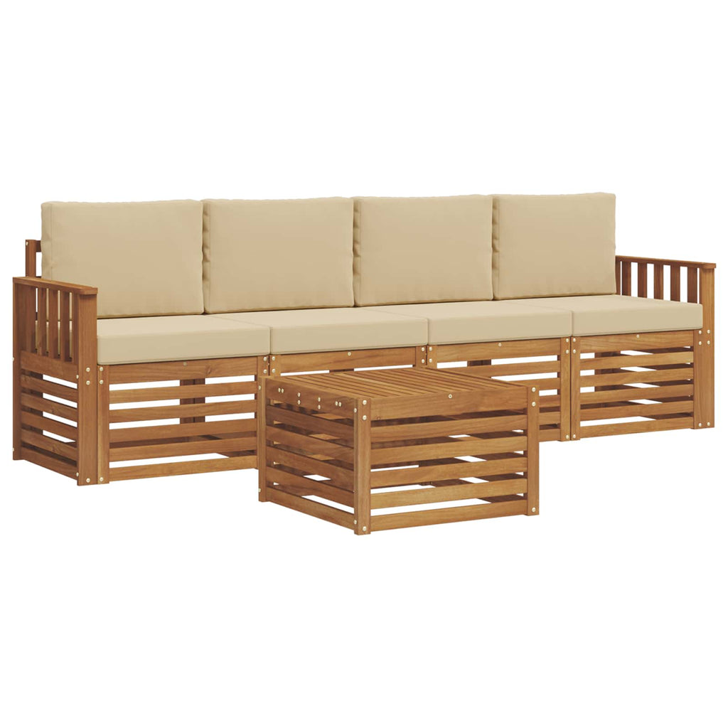 Conjunto de sofás de exterior 5 pcs Naturaleza y Beige