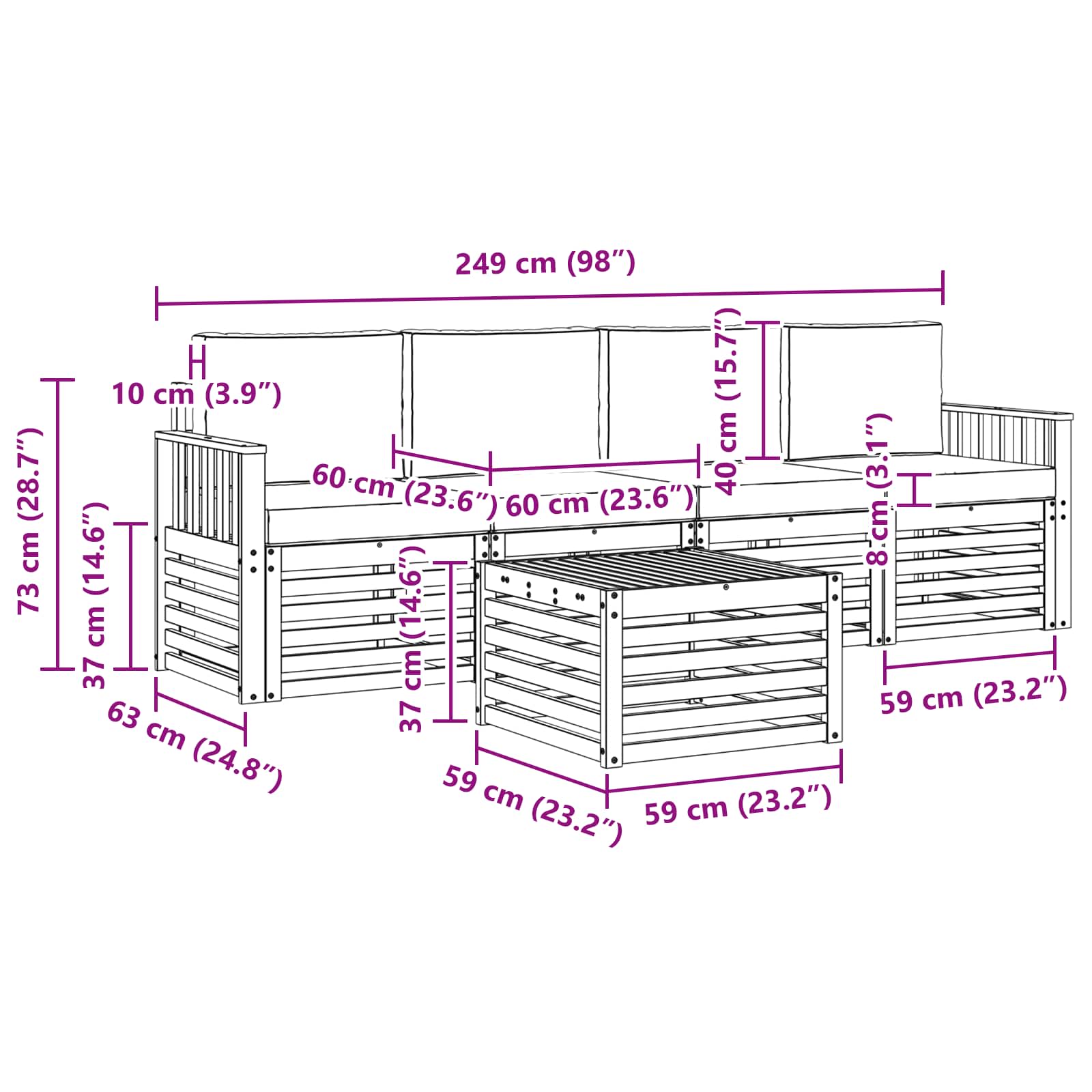 Conjunto de sofás de exterior 5 pcs Naturaleza y Beige