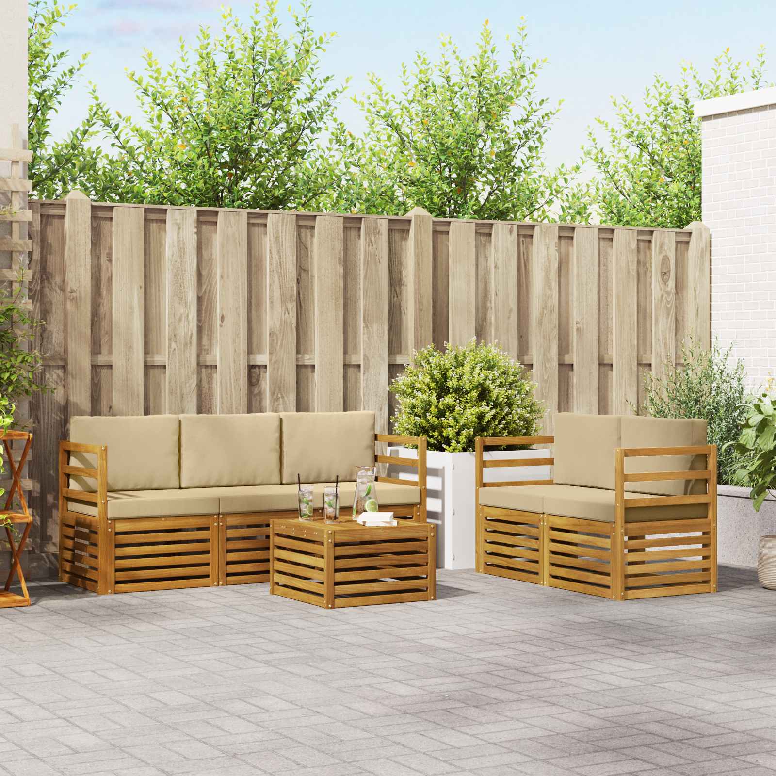 Conjunto de sofás de exterior 6 pcs Blanco y Antracita
