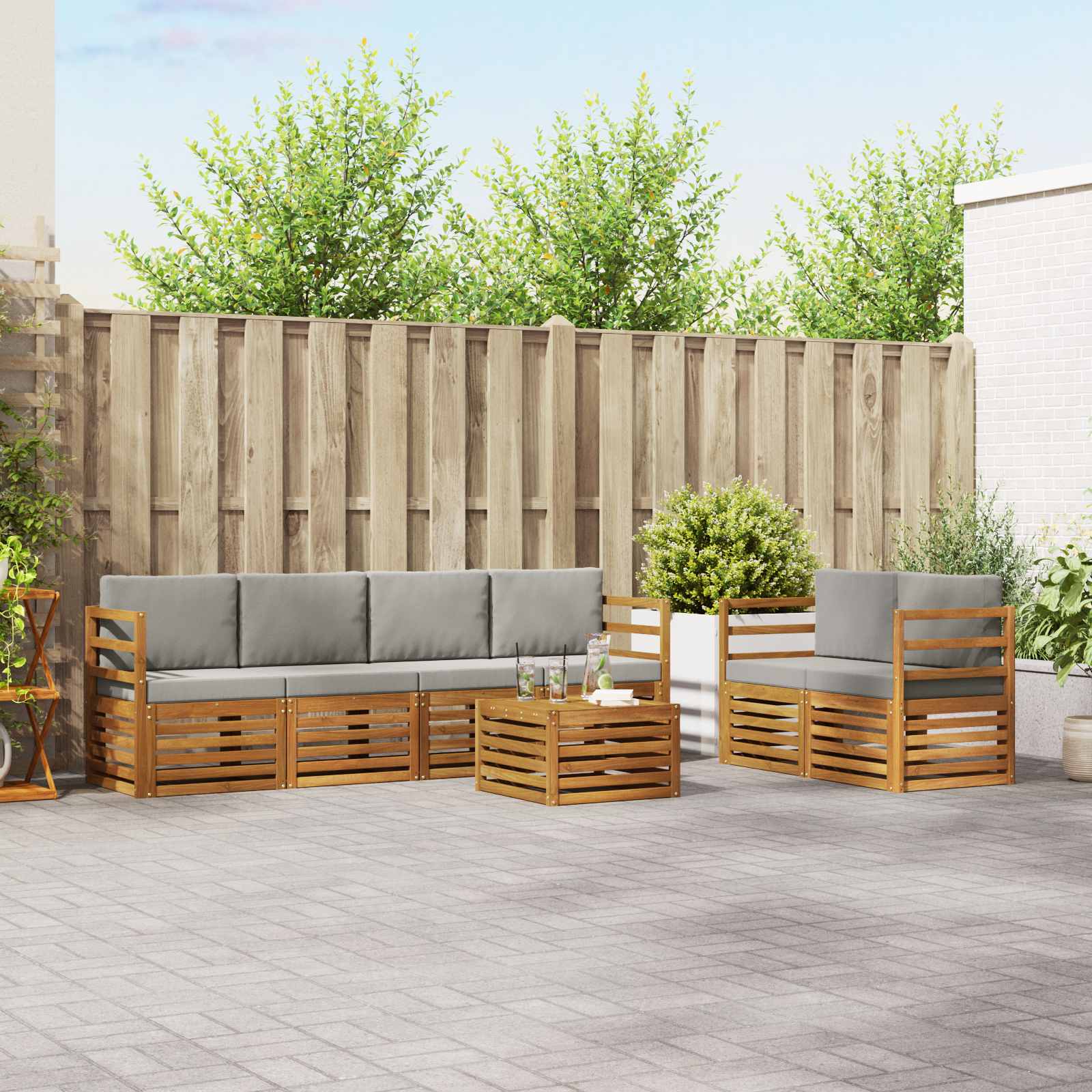 Conjunto de sofás de exterior 7 pcs Blanco