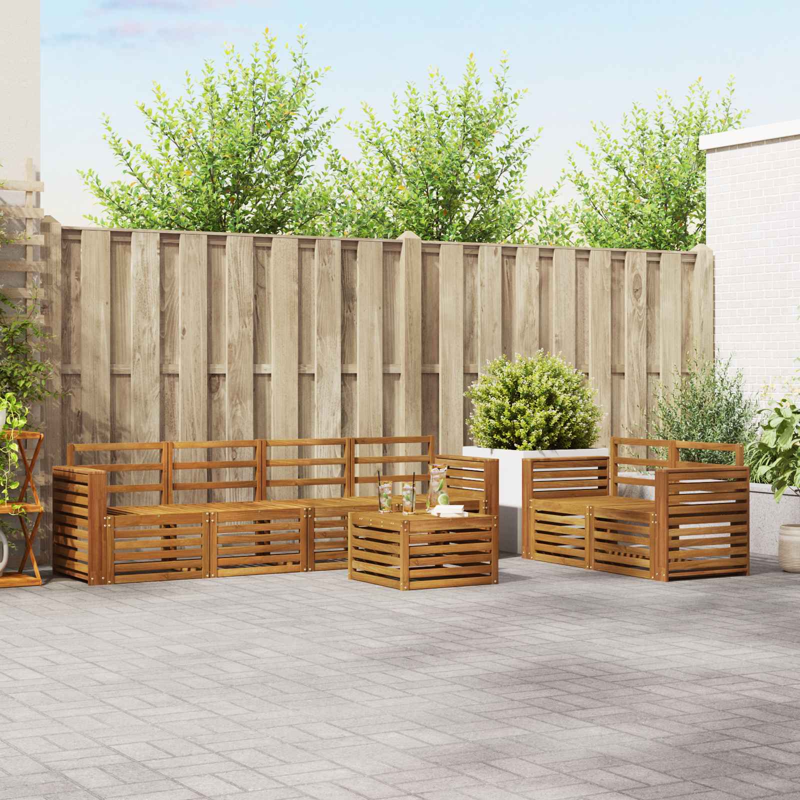 Conjunto de sofás de exterior 7 pcs Blanco