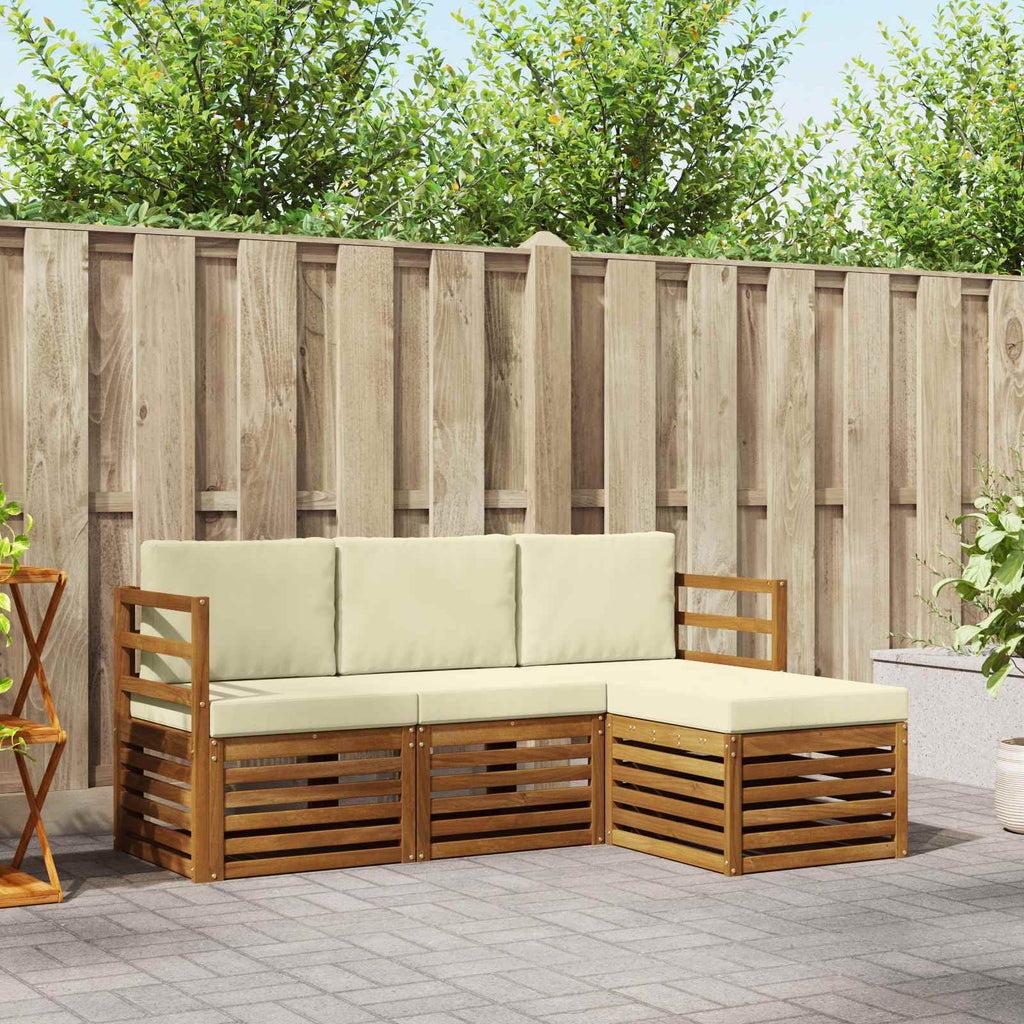 Conjunto de sofás de exterior con cojín 4 pcs Natural y Crema