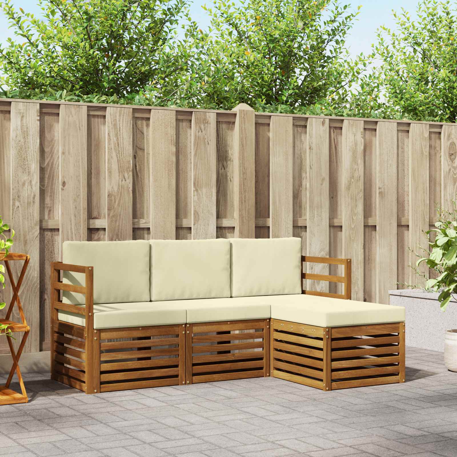 Conjunto de sofás de exterior con cojín 4 pcs Natural y Crema