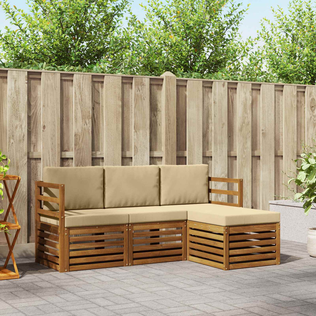 Conjunto de sofás de exterior con cojín 4 pcs Natural y Beige