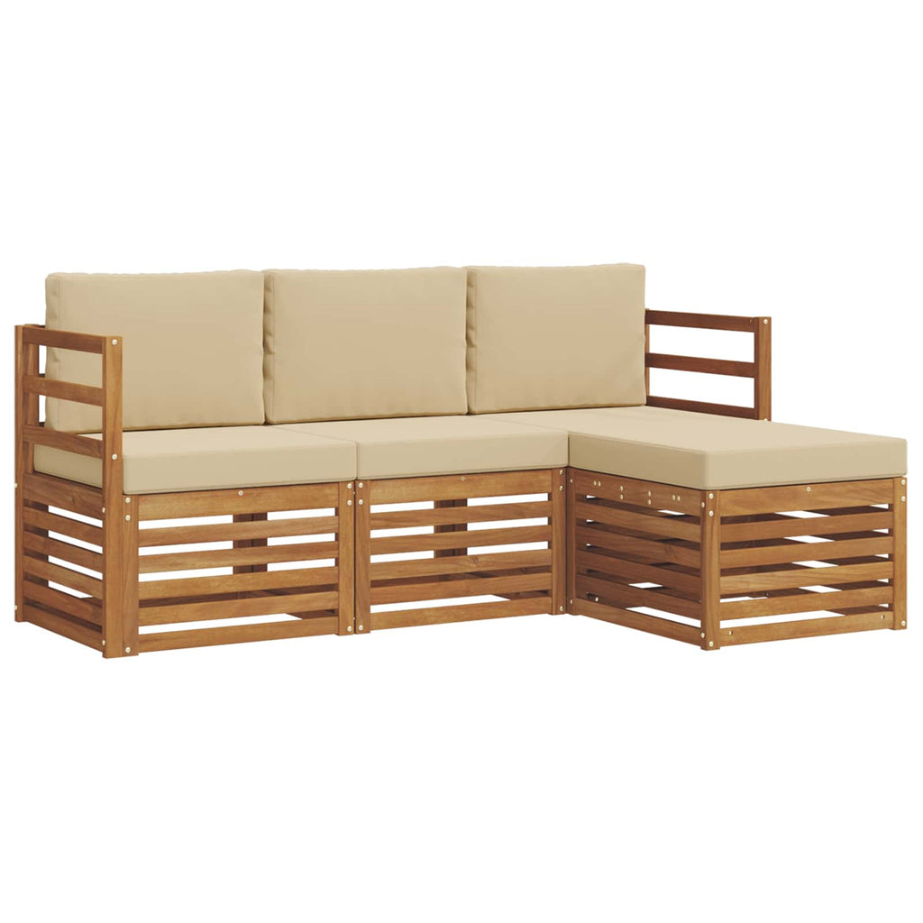 Conjunto de sofás de exterior con cojín 4 pcs Natural y Beige