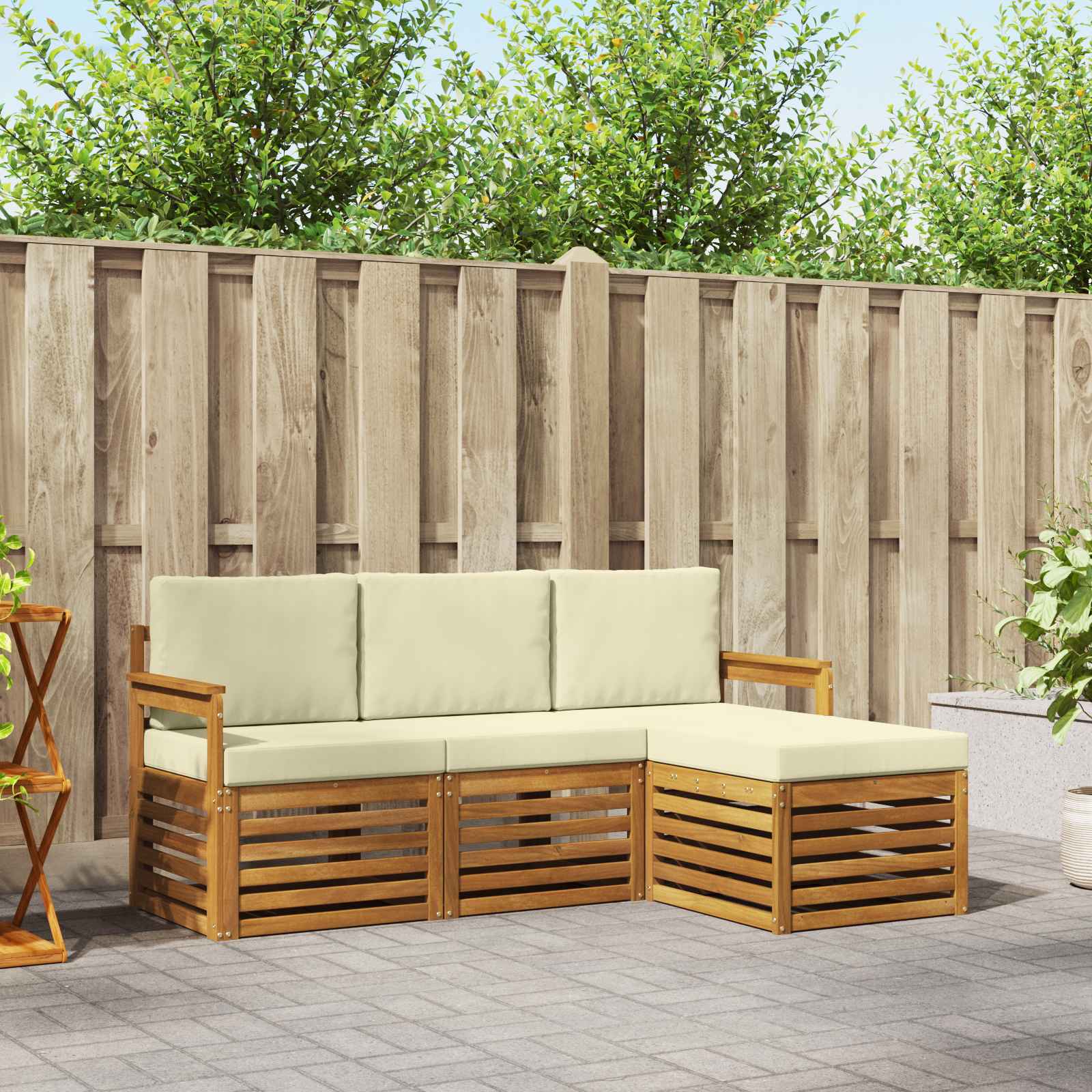 Conjunto de sofás de exterior con cojín 4 pcs Natural y Crema