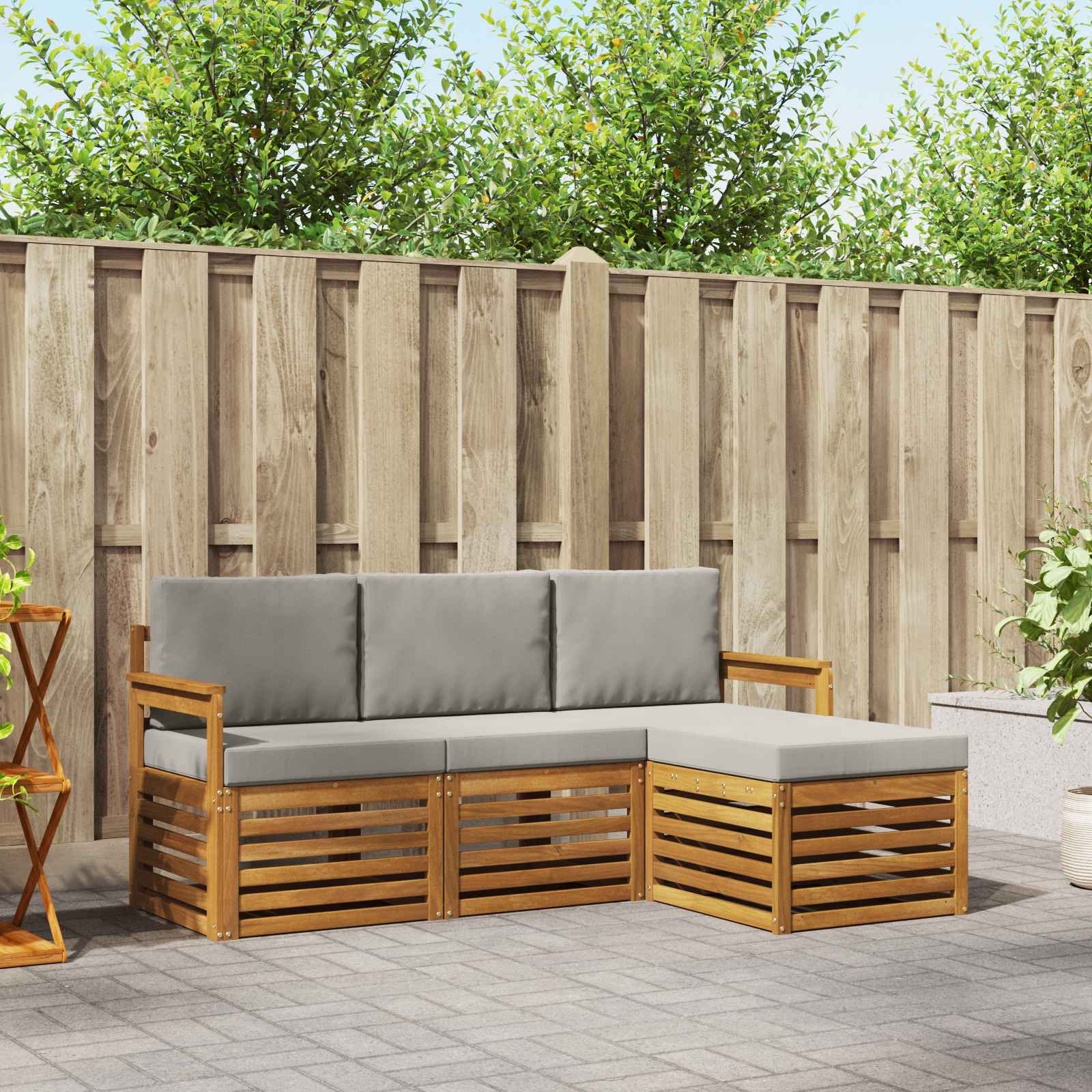 Conjunto de sofás de exterior 4 pcs Gris Natural y Claro