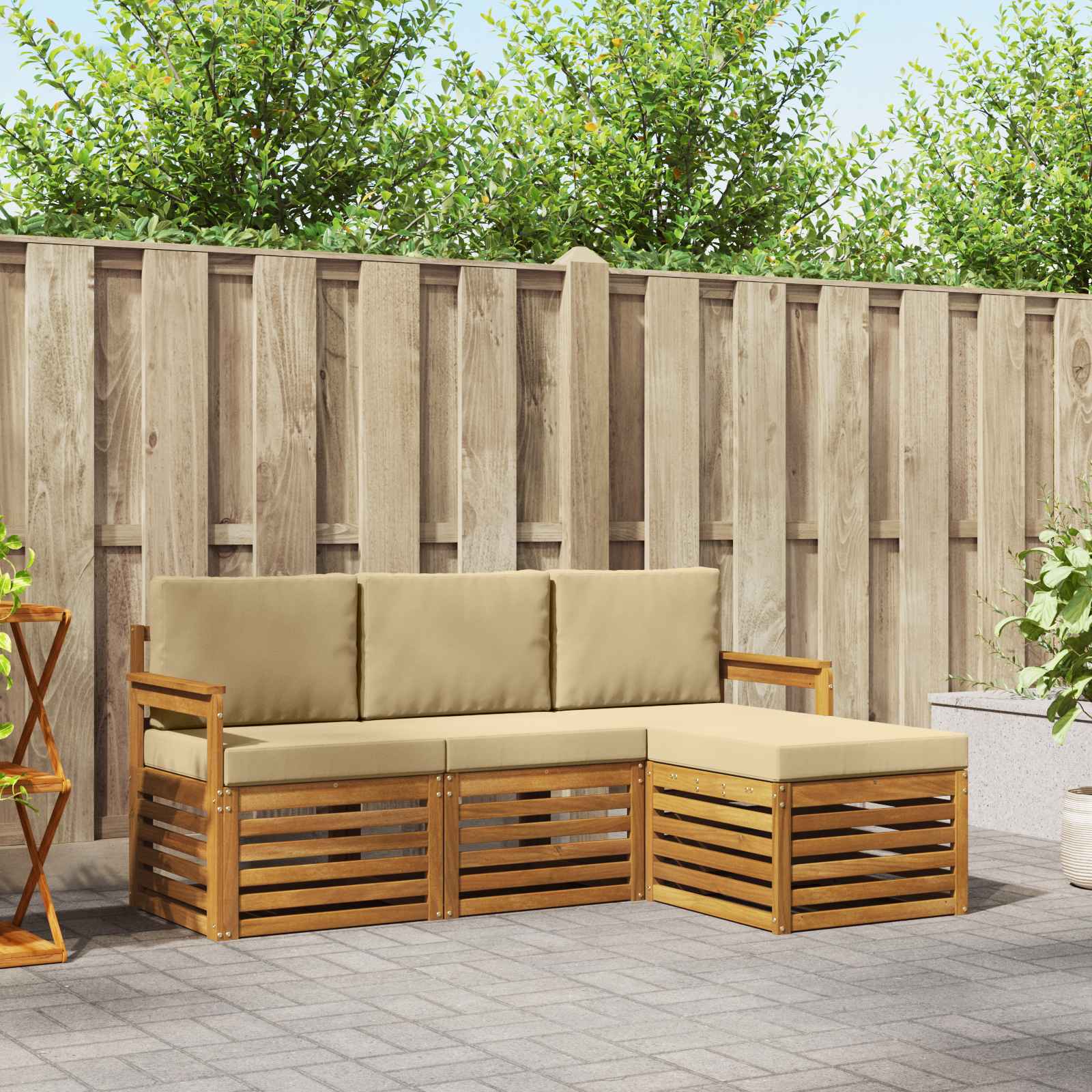 Conjunto de sofás de exterior con cojín 4 pcs Natural y Beige
