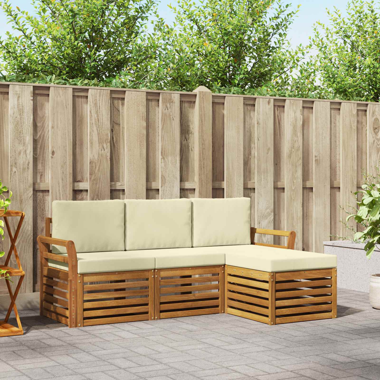 Conjunto de sofás de exterior con cojín 4 pcs Natural y Crema
