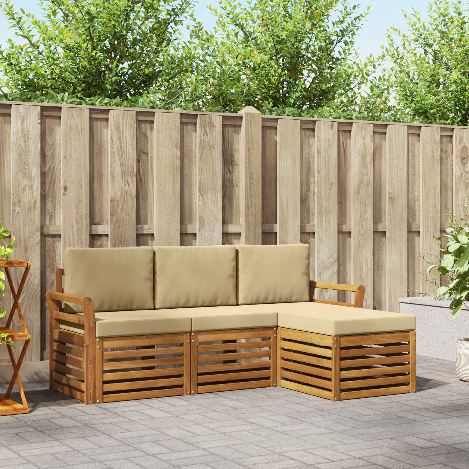 Conjunto de sofás de exterior con cojín 4 pcs Natural y Beige