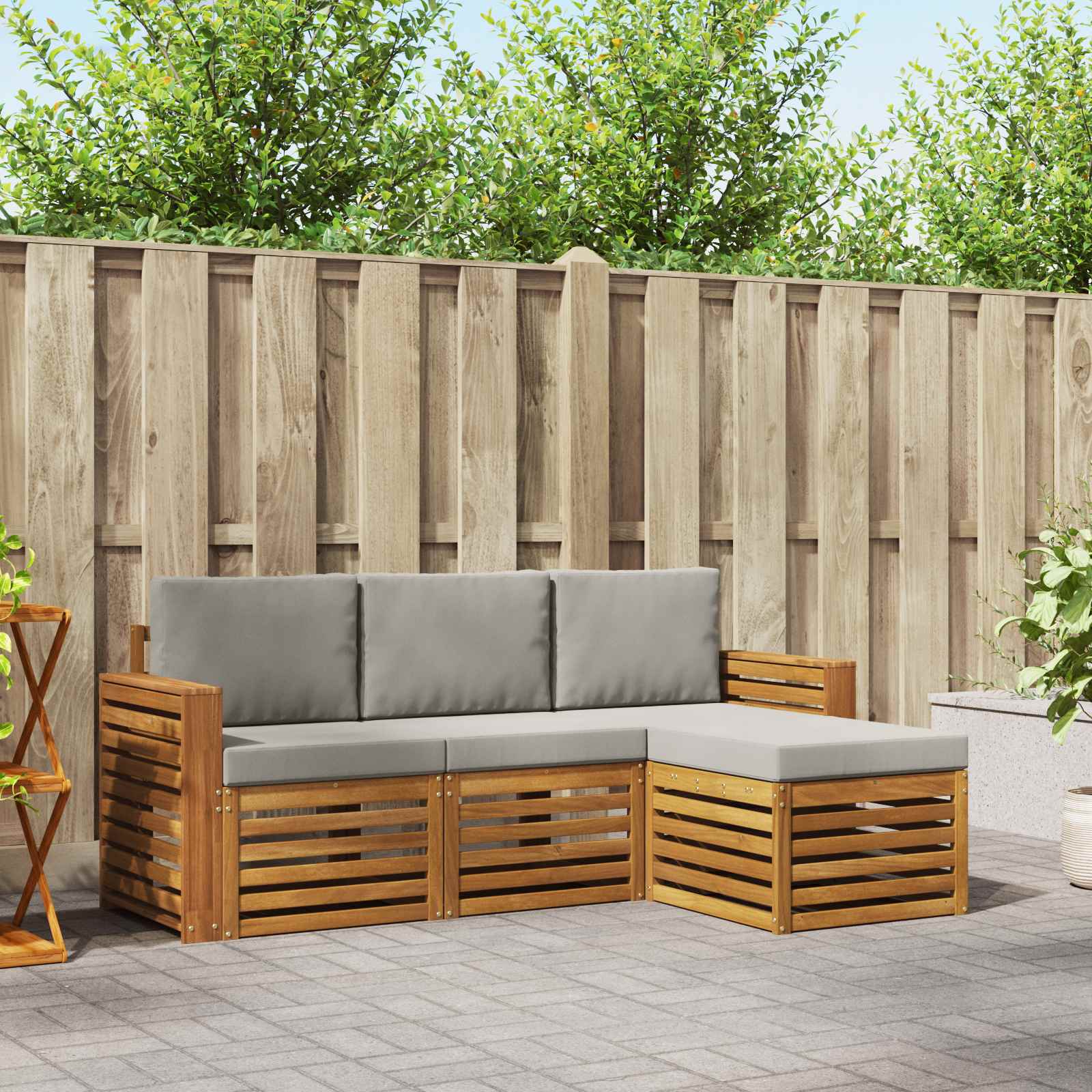 Conjunto de sofás de exterior 4 pcs Gris Natural y Claro