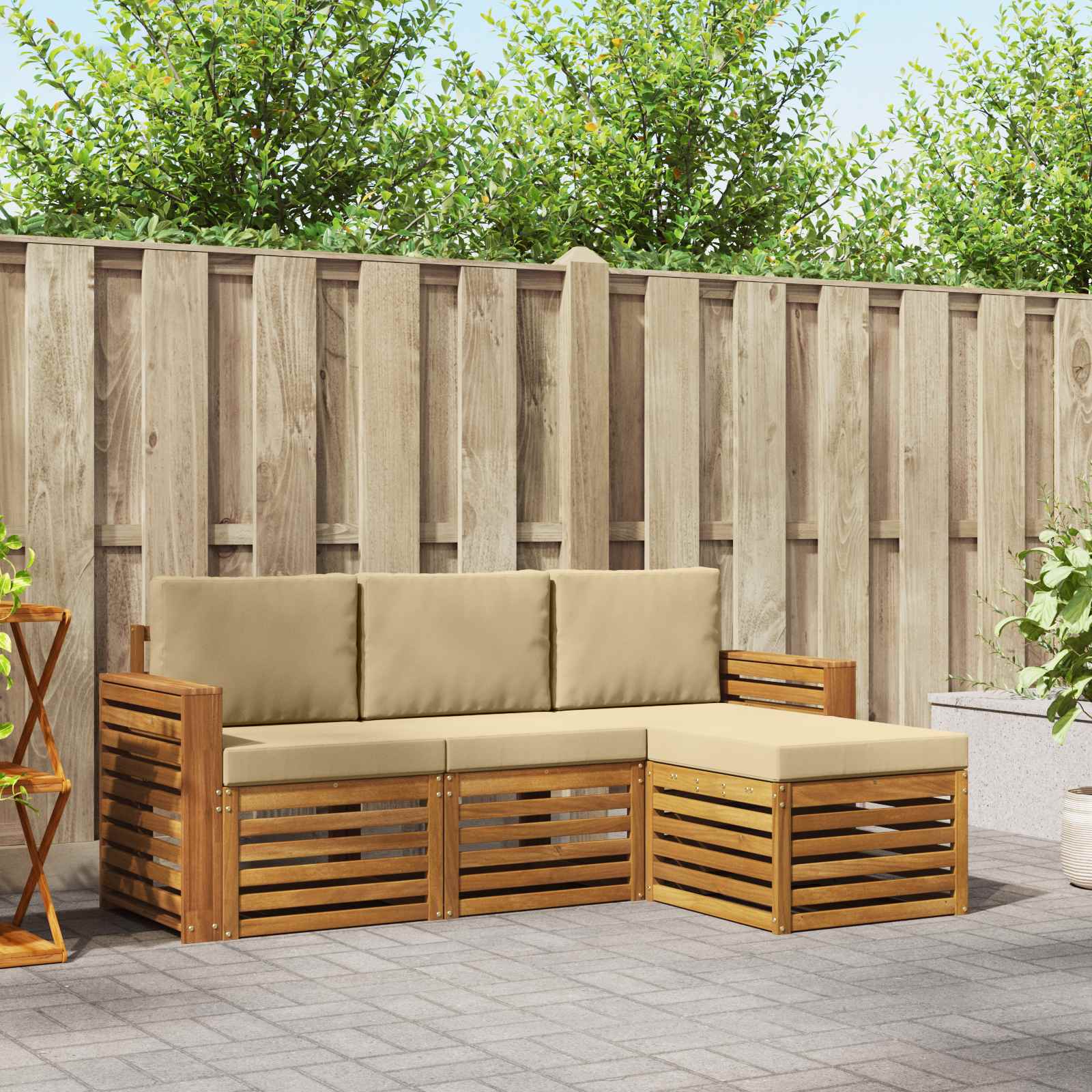 Conjunto de sofás de exterior con cojín 4 pcs Natural y Beige
