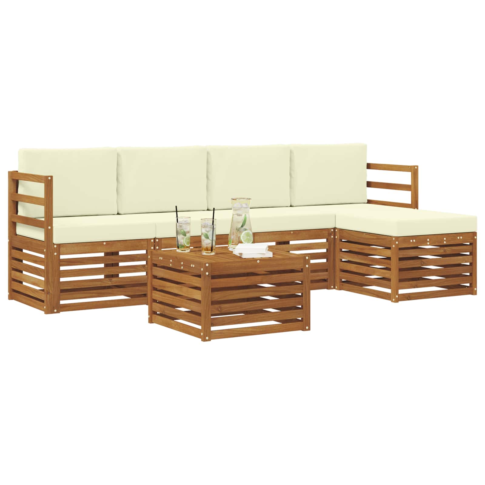 Conjunto de sofás de exterior con cojín 6 pcs Natural y Crema
