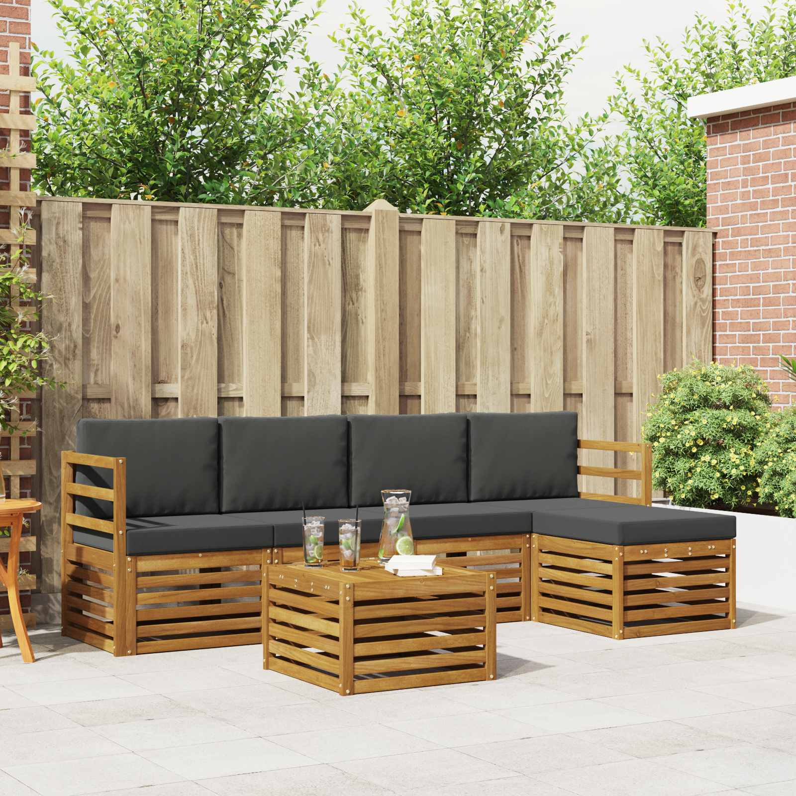 Conjunto de sofás de exterior 6 pcs Natural y Antracita