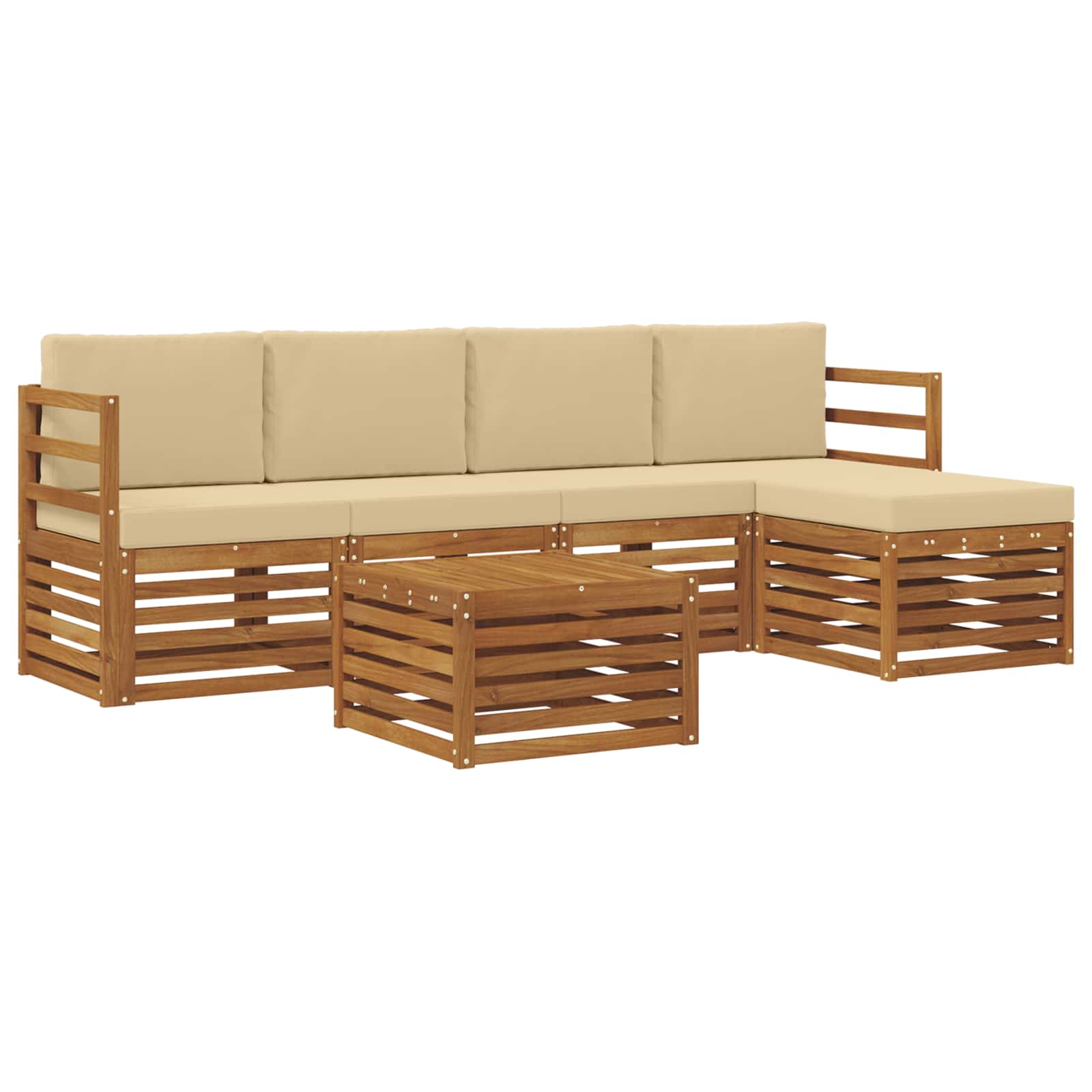Conjunto de sofás de exterior con cojín 6 pcs Natural y Beige