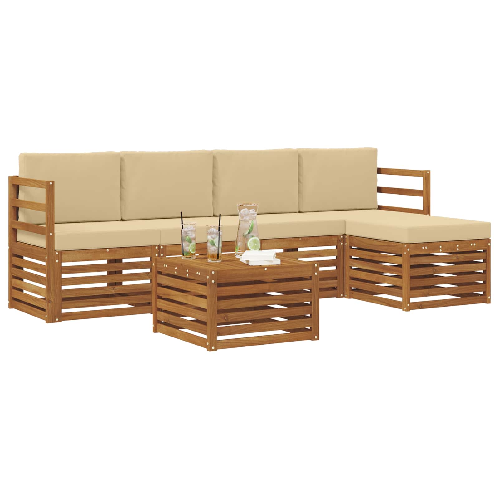 Conjunto de sofás de exterior con cojín 6 pcs Natural y Beige