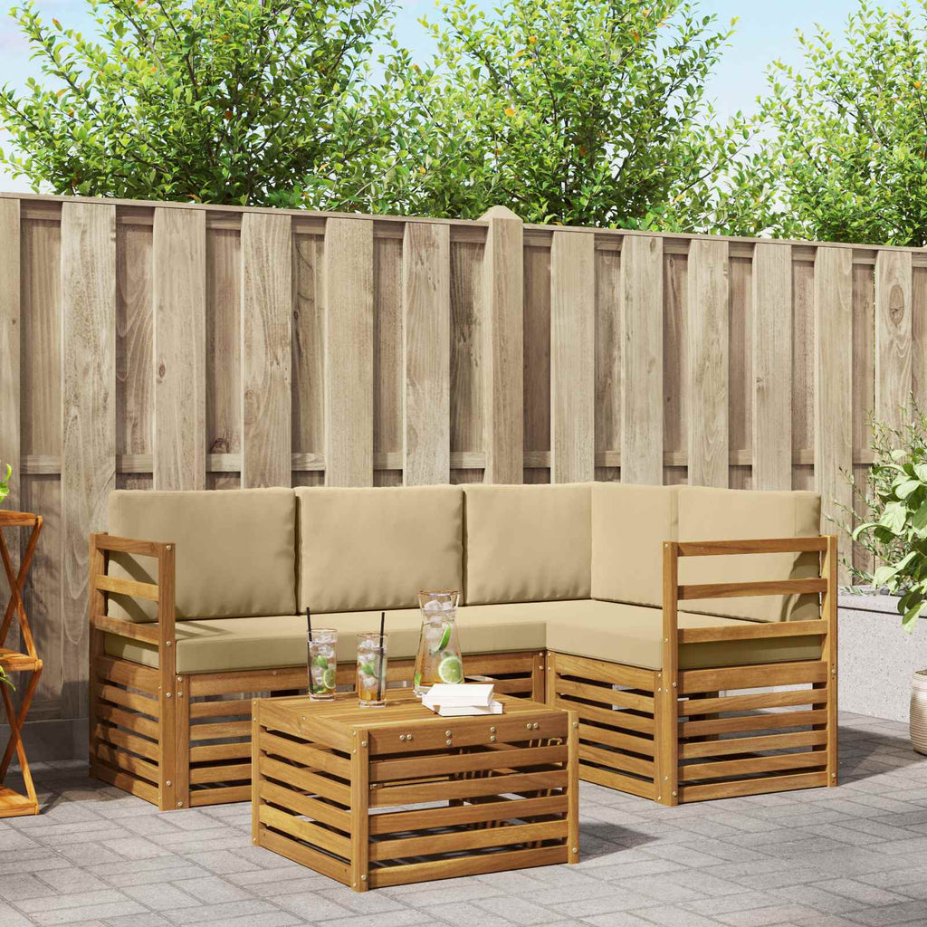 Conjunto de sofás de exterior con cojín 5 pcs Natural y Beige
