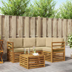 Conjunto de sofás de exterior con cojín 5 pcs Natural y Beige