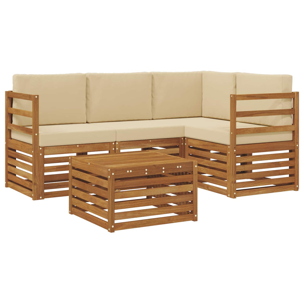 Conjunto de sofás de exterior con cojín 5 pcs Natural y Beige