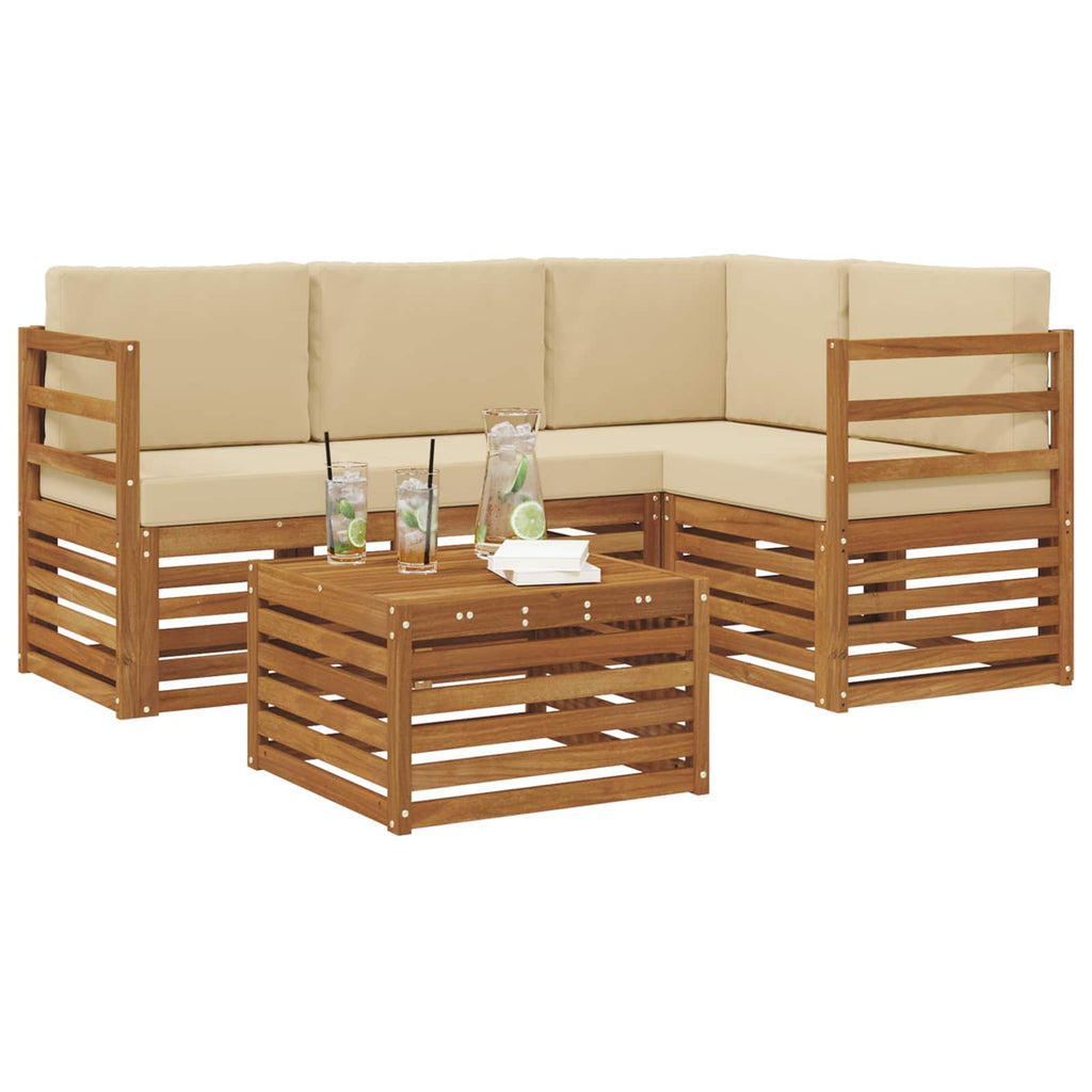 Conjunto de sofás de exterior con cojín 5 pcs Natural y Beige