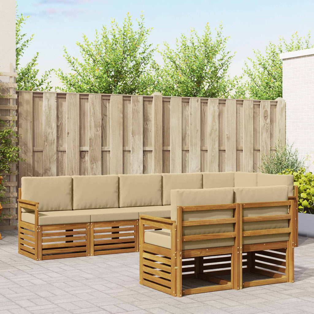 Juegos de sofás 8 pcs Natural y Beige Madera de Acacia Sólida