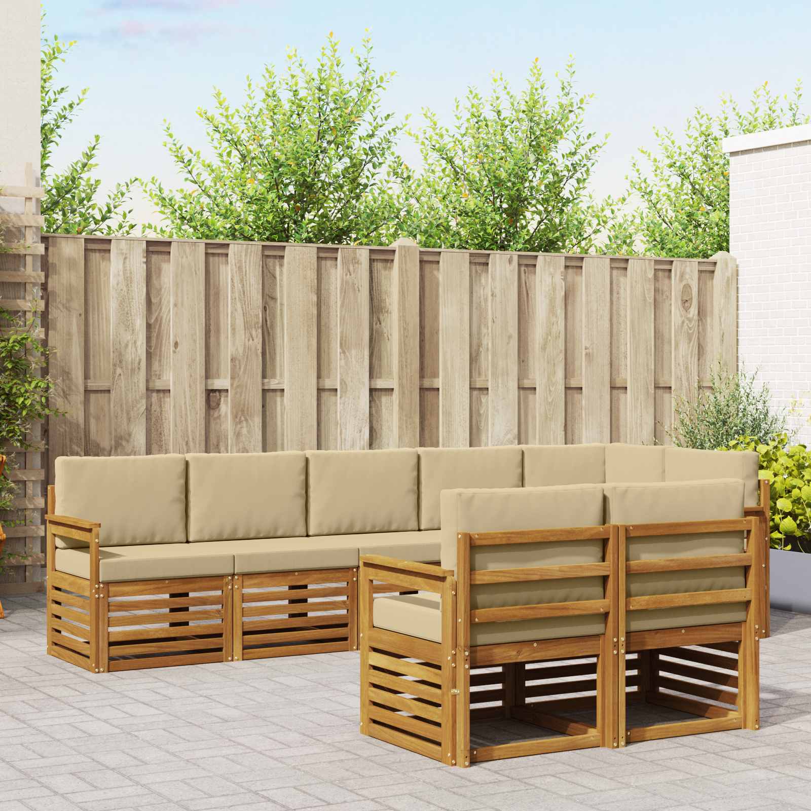 Juegos de sofás 8 pcs Natural y Beige Madera de Acacia Sólida