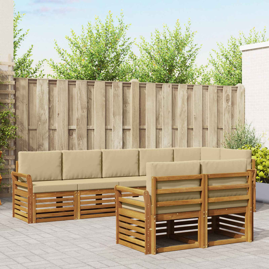 Juegos de sofás 8 pcs Natural y Beige Madera de Acacia Sólida