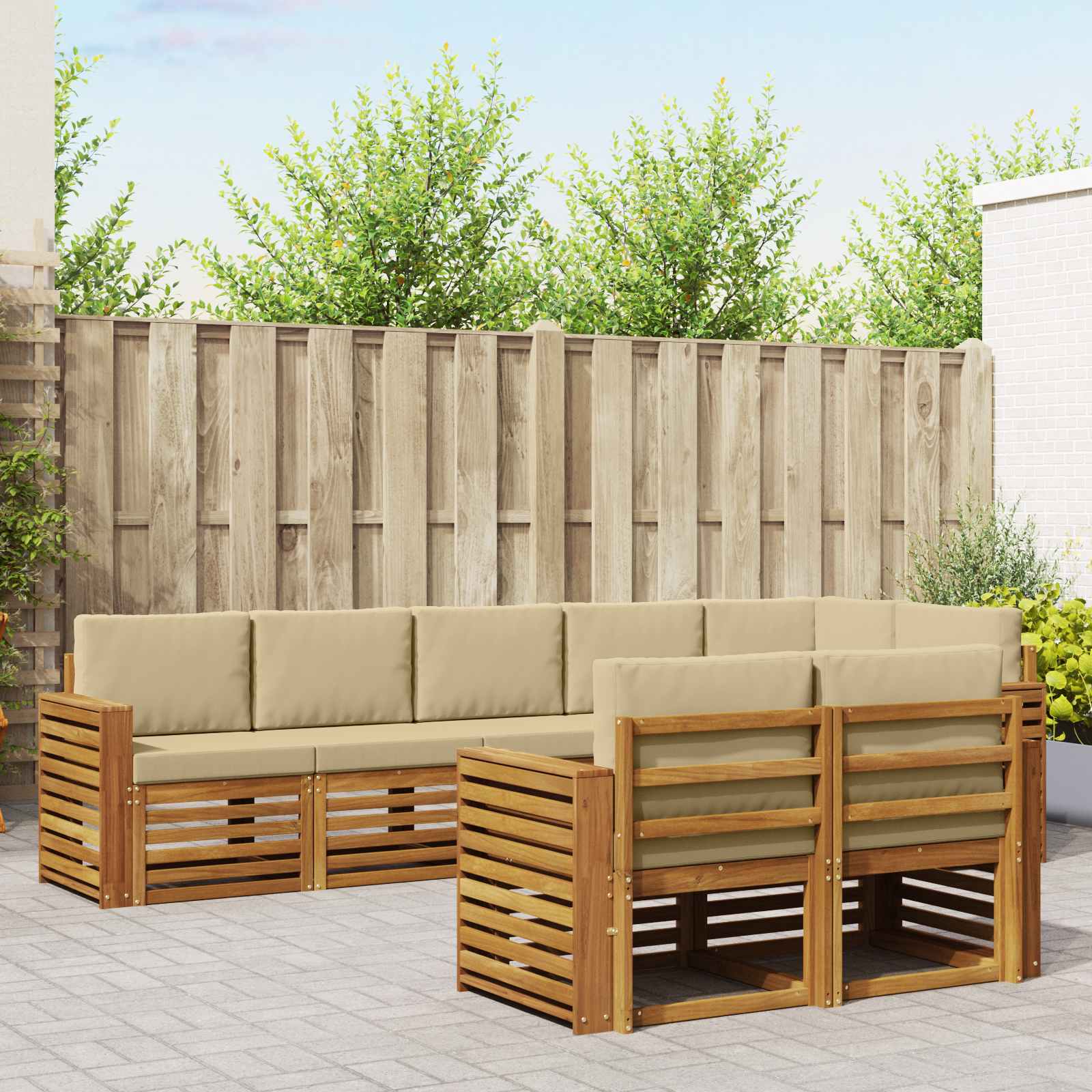 Juegos de sofás 8 pcs Natural y Beige Madera de Acacia Sólida
