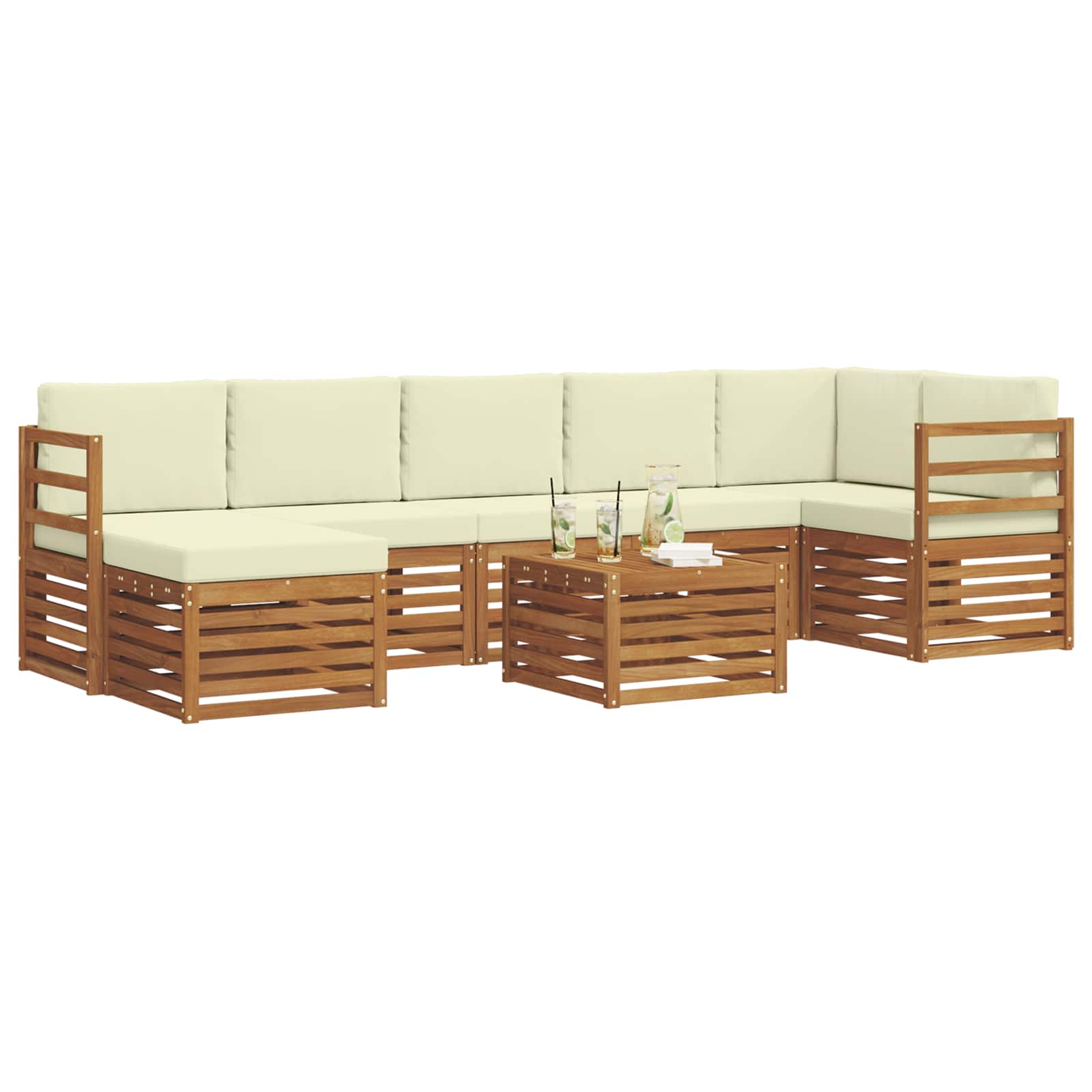 Conjunto de sofás de exterior con cojín 8 pcs Natural y Crema