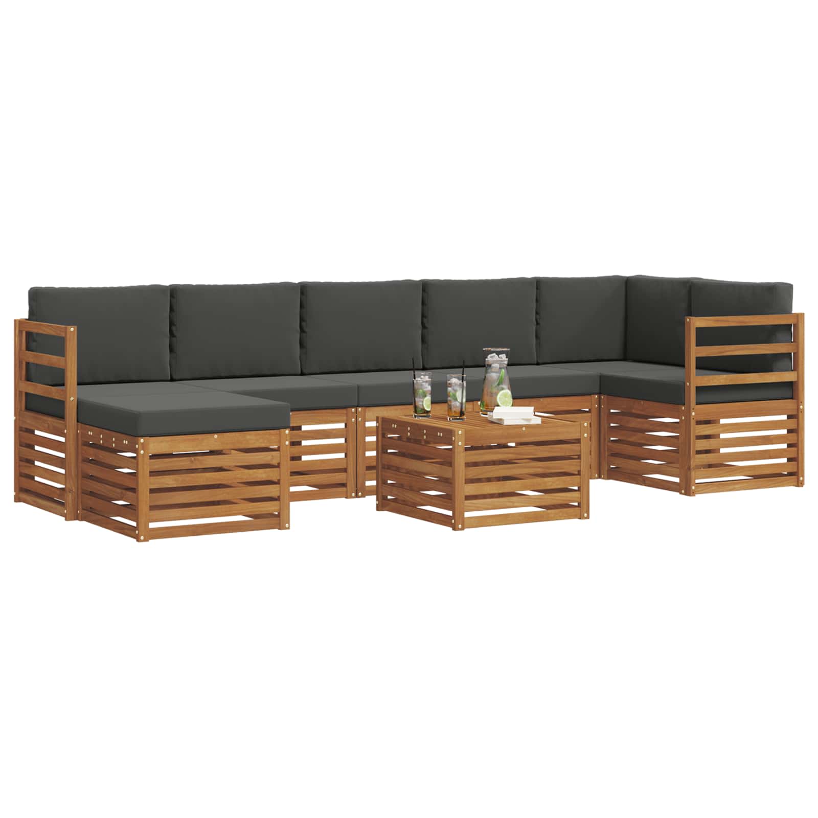 Conjunto de sofás de exterior 8 pcs Natural y Antracita