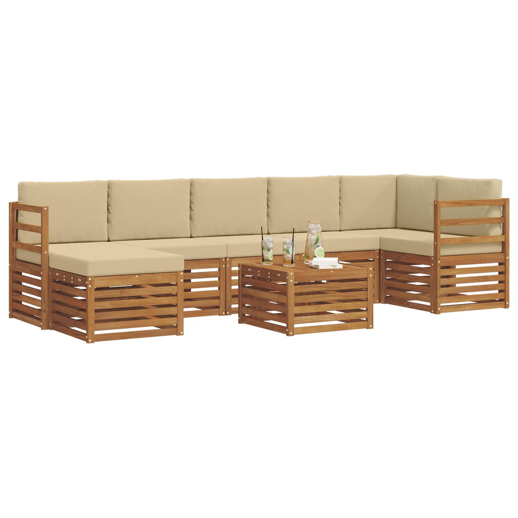 Conjunto de sofás de exterior con cojín 8 pcs Natural y Beige