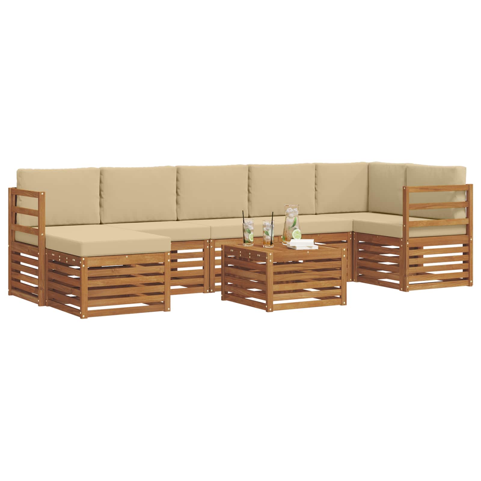 Conjunto de sofás de exterior con cojín 8 pcs Natural y Beige