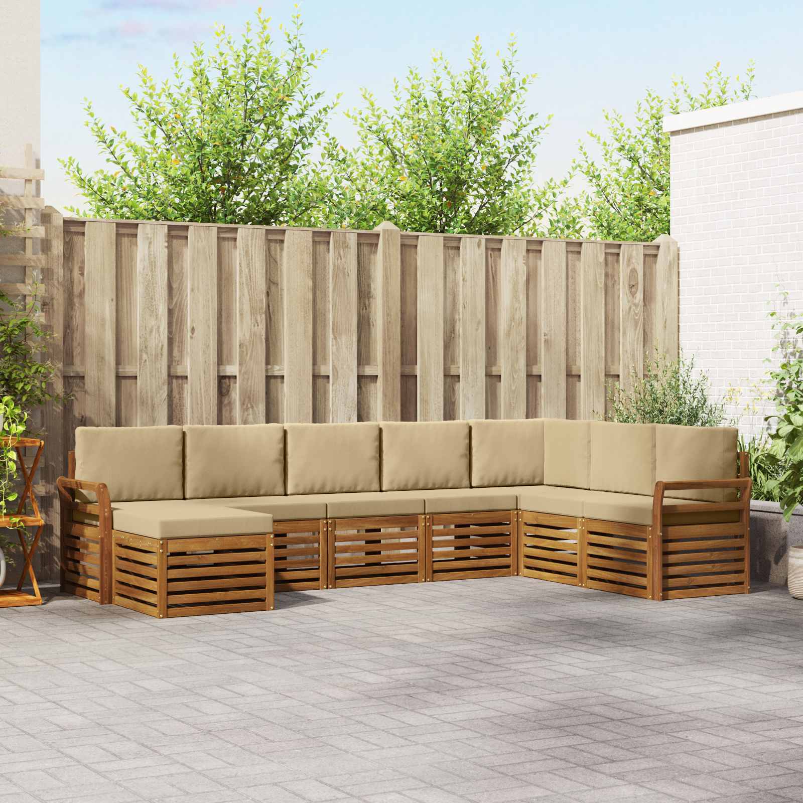 Conjunto de sofás de exterior con cojín 8 pcs Natural y Beige