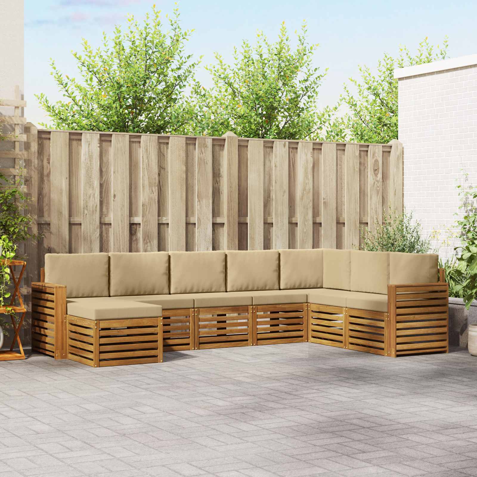 Conjunto de sofás de exterior con cojín 8 pcs Natural y Beige