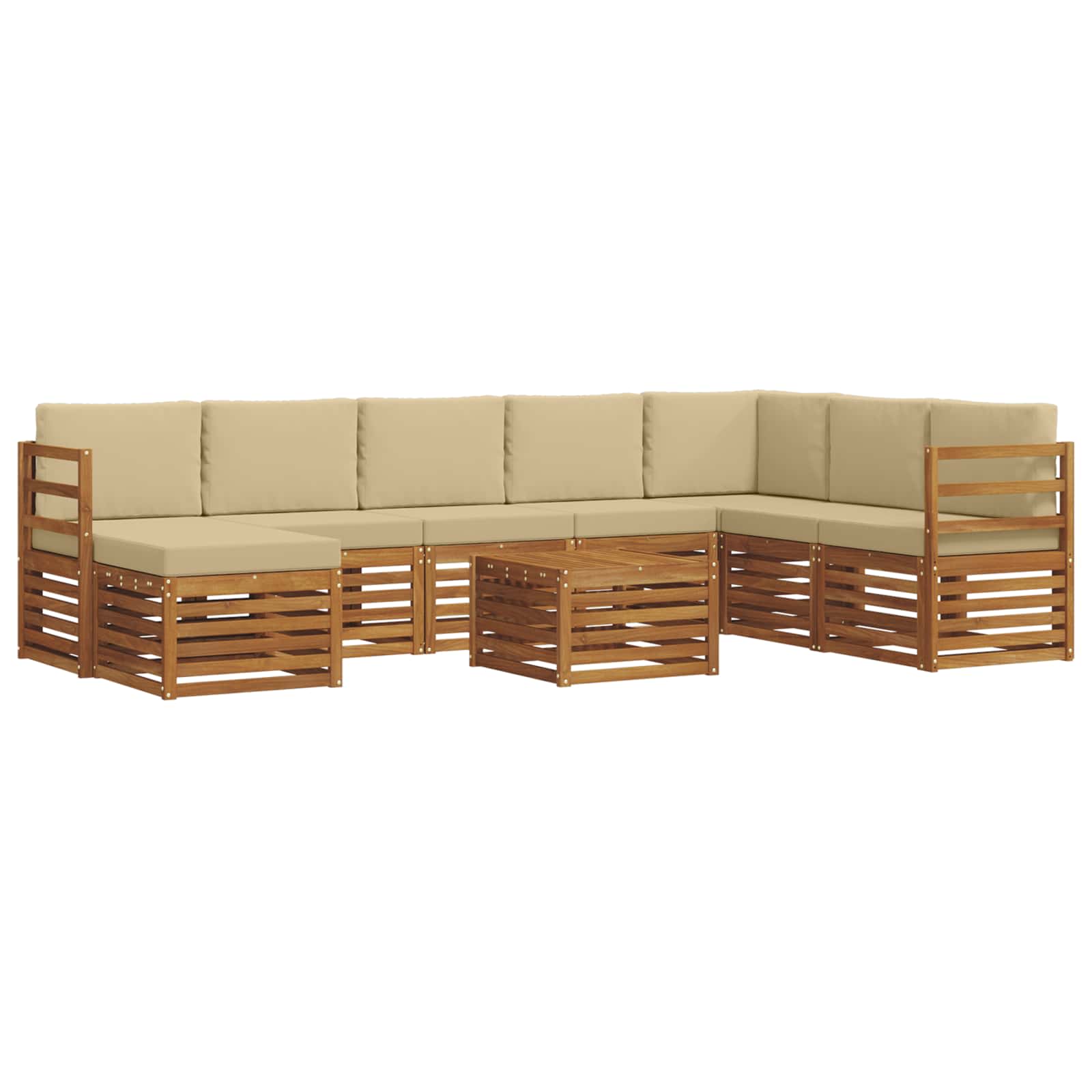 Conjunto de sofás de exterior con cojín 9 pcs Natural y Beige