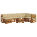 Conjunto de sofás de exterior con cojín 9 pcs Natural y Beige