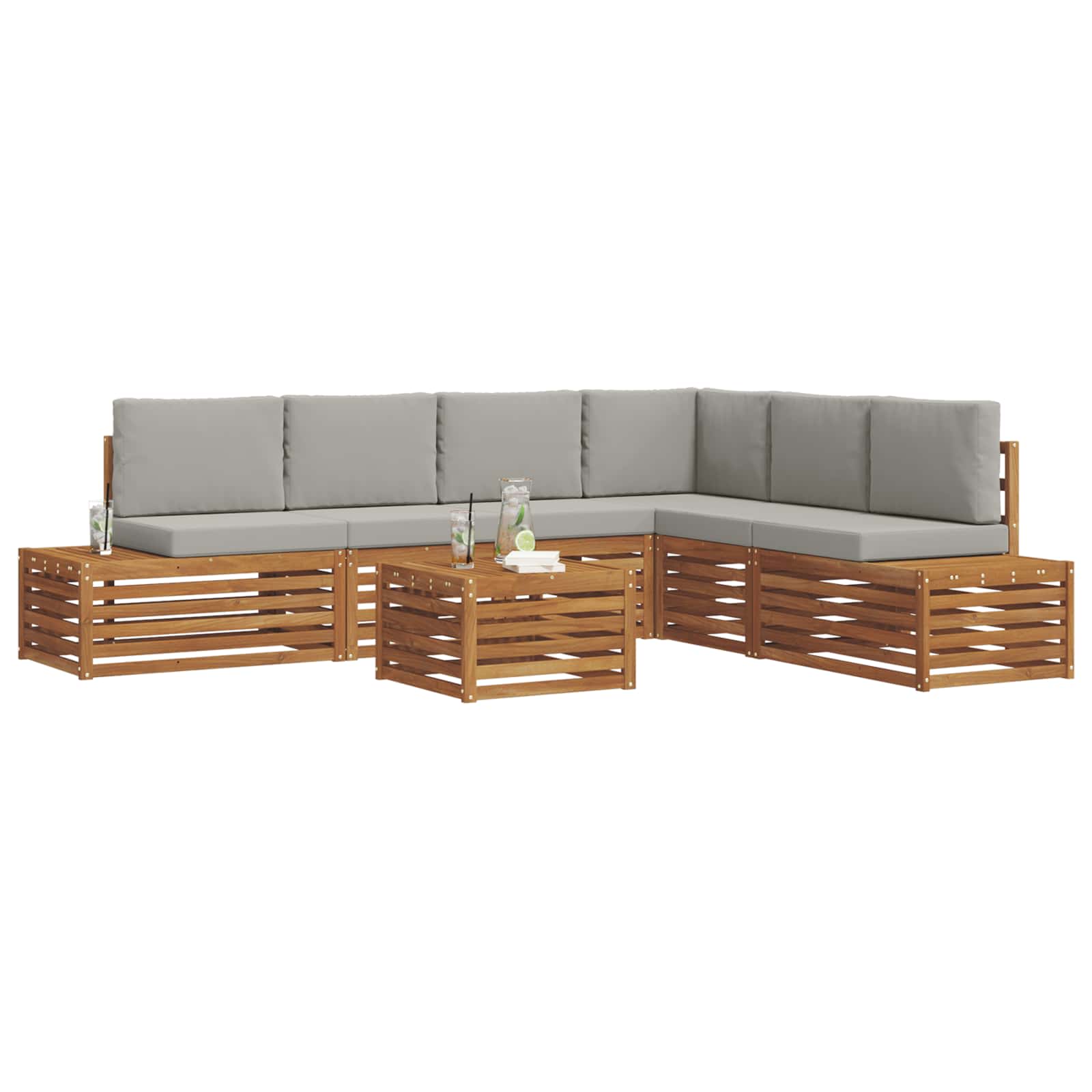 Conjunto de sofás de exterior 7 Pieza Gris Natural y Claro