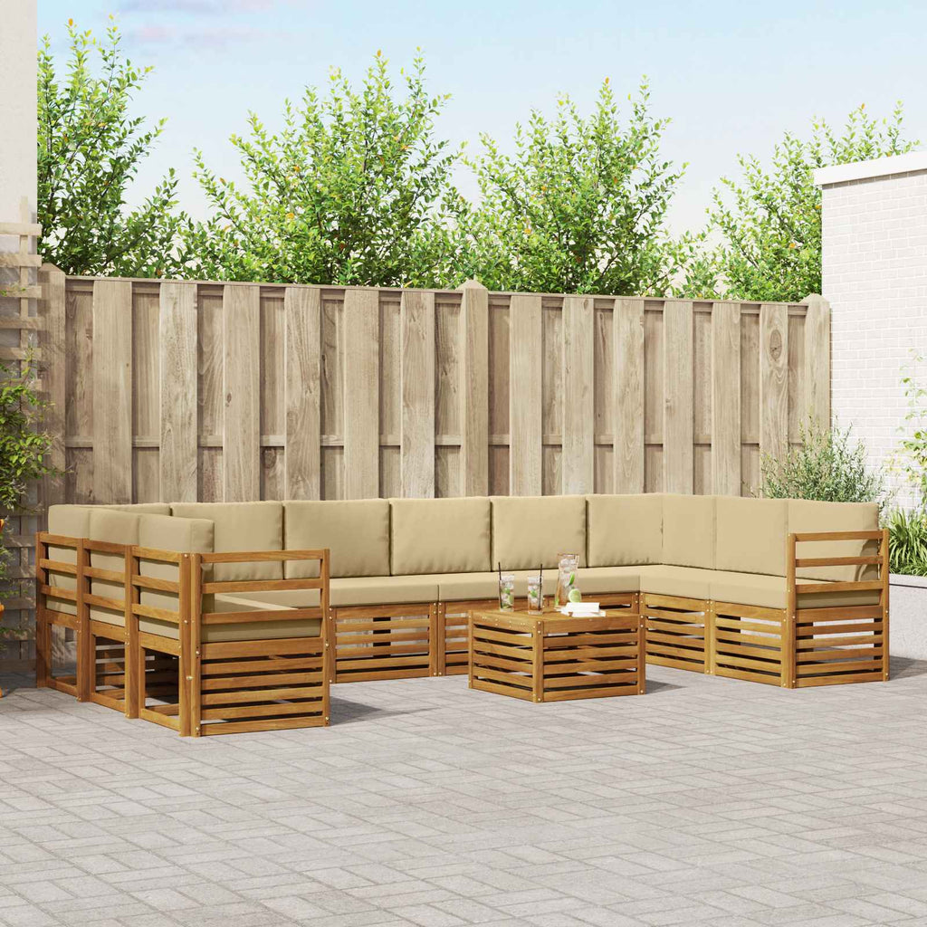 Conjunto de sofás de exterior con cojín 10 pcs Blanco y Crema