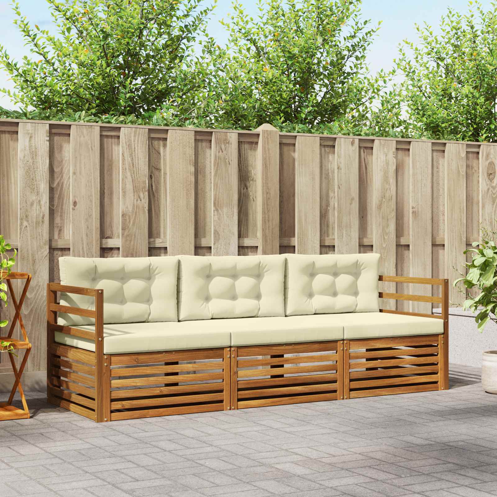 Conjunto de sofás de exterior con cojín 3 pcs Natural y Beige
