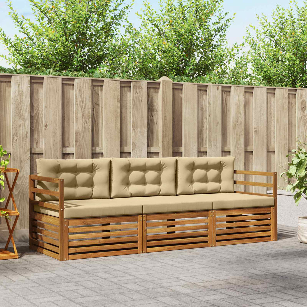 Conjunto de sofás de exterior con cojín 3 pcs Natural y Beige