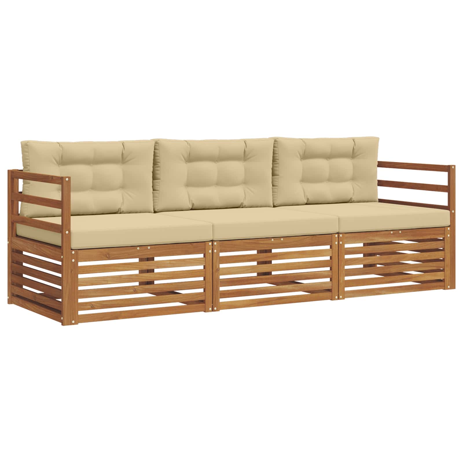 Conjunto de sofás de exterior con cojín 3 pcs Natural y Beige