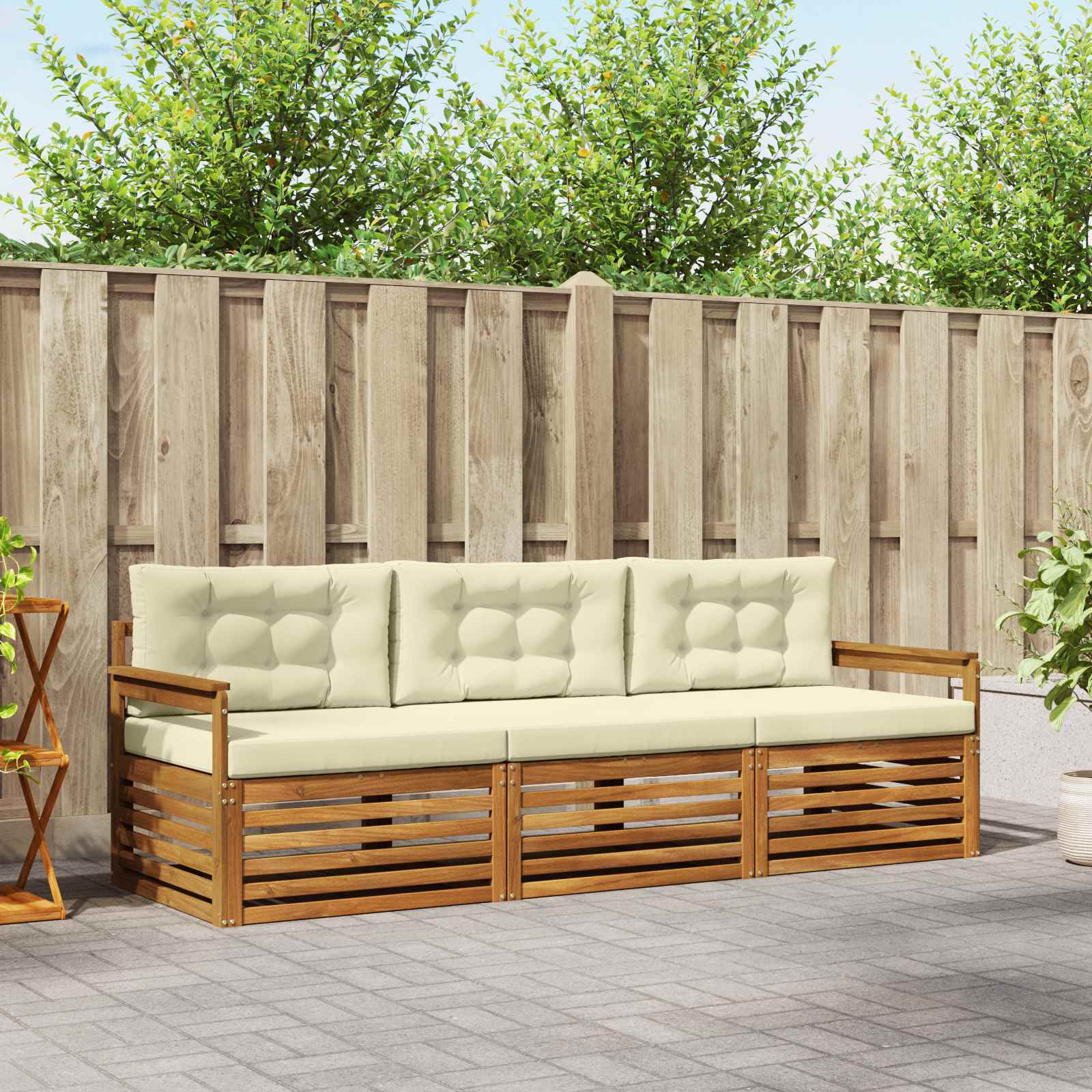 Conjunto de sofás de exterior con cojín 3 pcs Natural y Beige