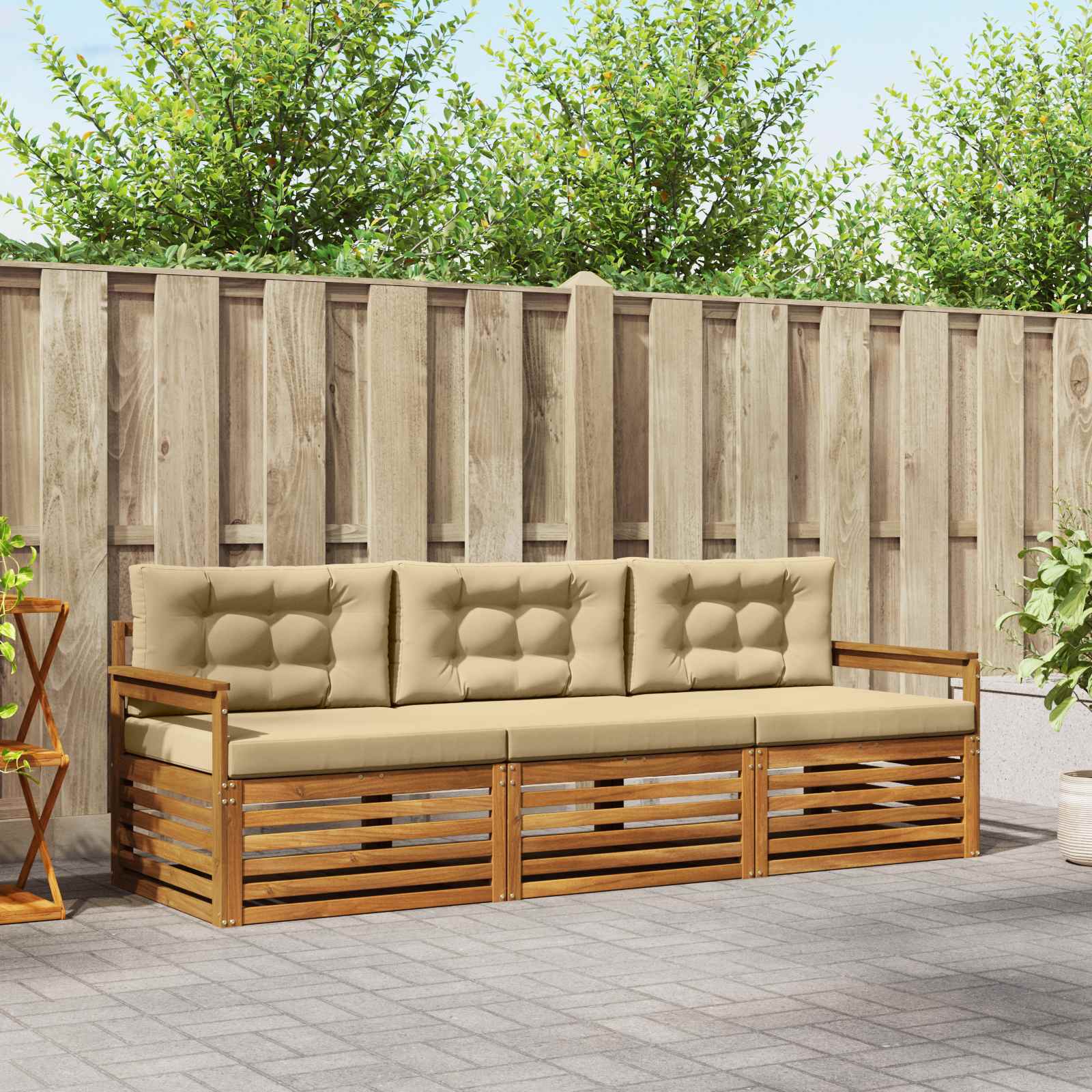 Conjunto de sofás de exterior con cojín 3 pcs Natural y Beige