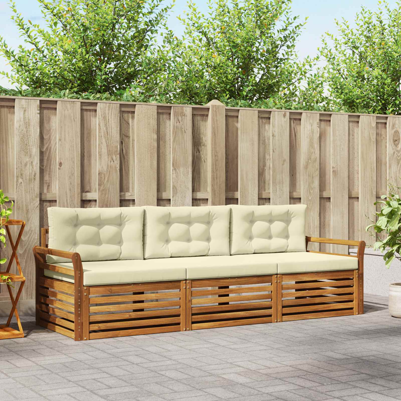 Conjunto de sofás de exterior con cojín 3 pcs Natural y Beige