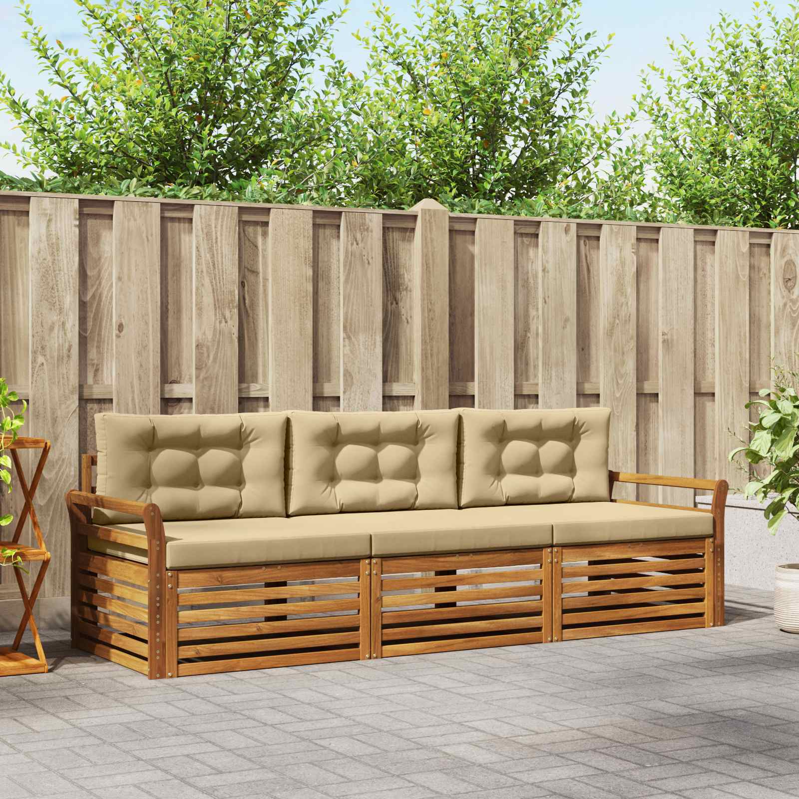 Conjunto de sofás de exterior con cojín 3 pcs Natural y Beige