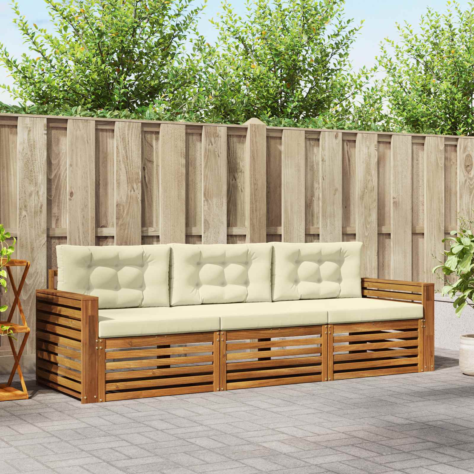 Conjunto de sofás de exterior con cojín 3 pcs Natural y Beige