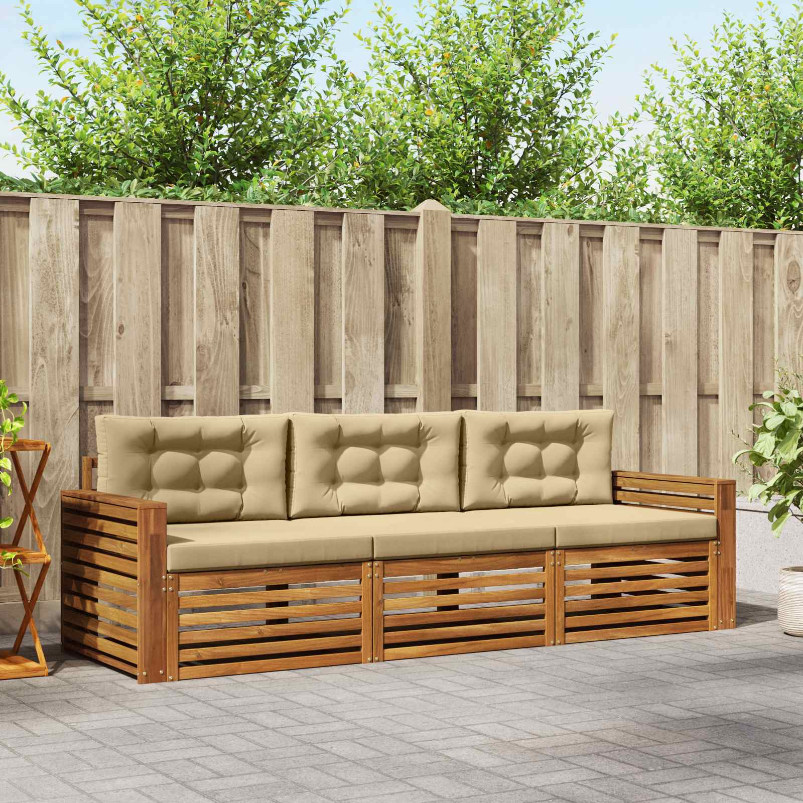 Conjunto de sofás de exterior con cojín 3 pcs Natural y Beige